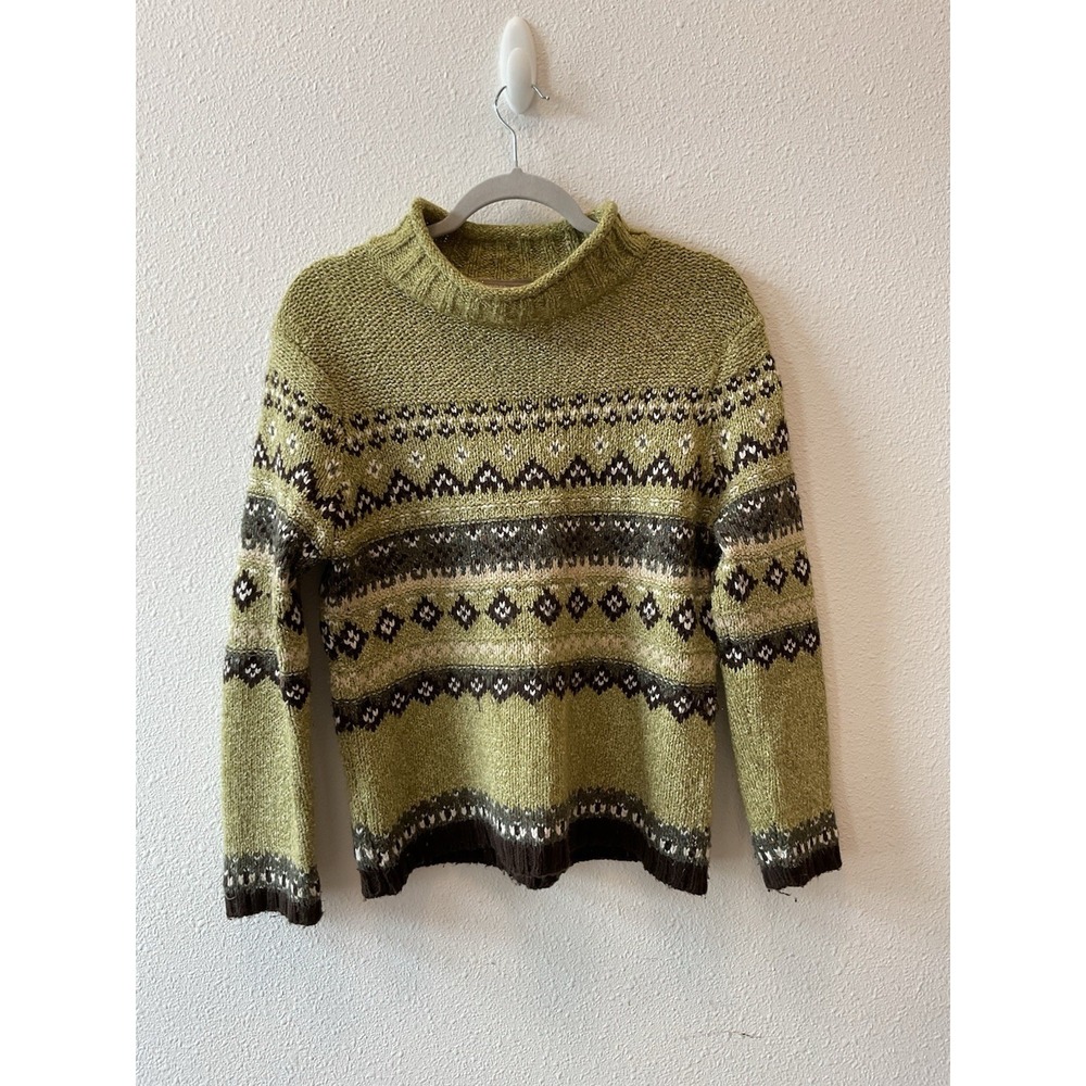 Vintage Coldwater Creek Olive Green Wool Blend Pullover Neck Sweater Size Small